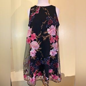 Eci Floral Embroidered Shift Black Dress